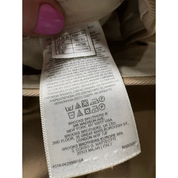 Brooks Brothers Advantage Chino Mens 38x30 Beige Pleated Cuffed Pants - Picture 9 of 9